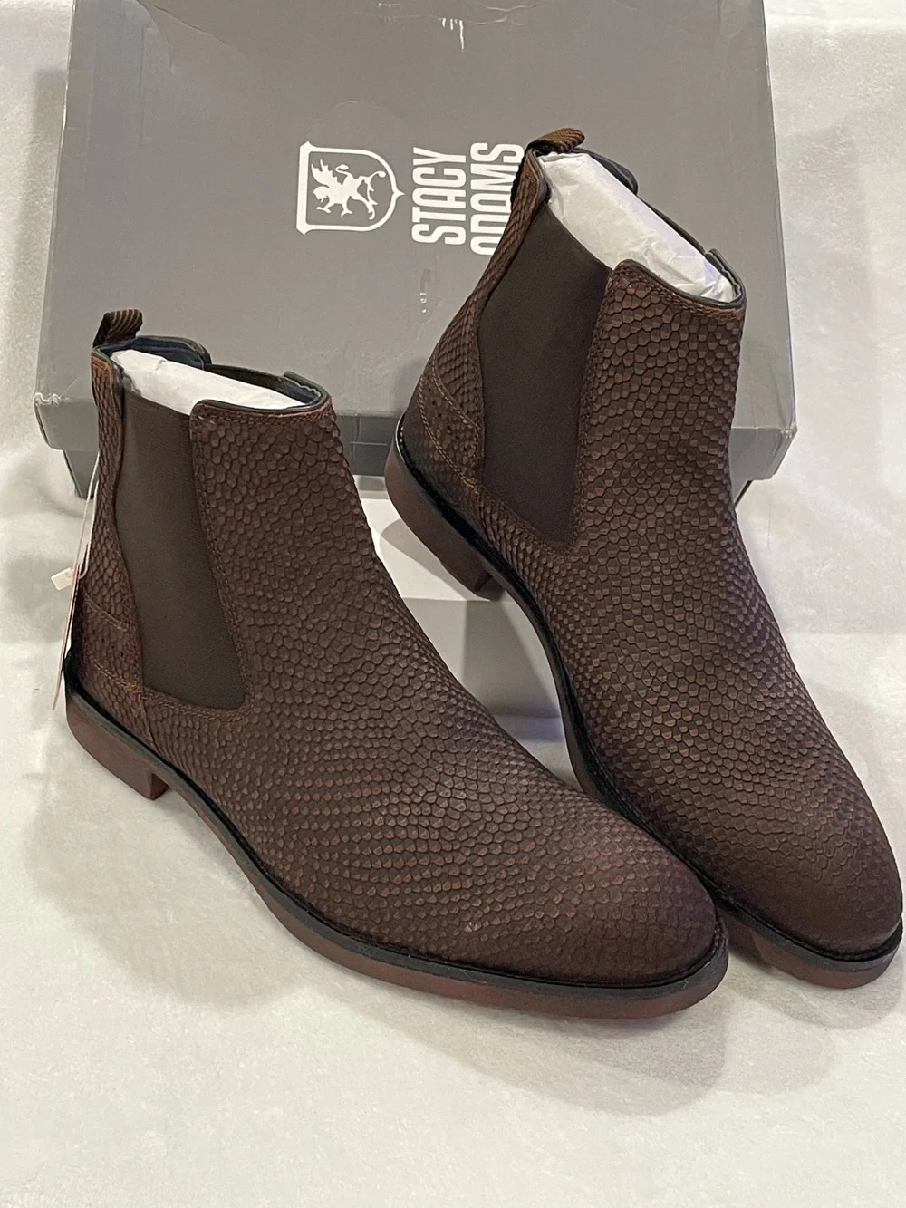 Stacy Adams Kayden Python Print Suede Brown Chelsea Boot Sz 11 BNWB
